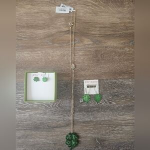 Betsy Johnson Green Clover Necklace and Earrings Set (3 pc) NWT